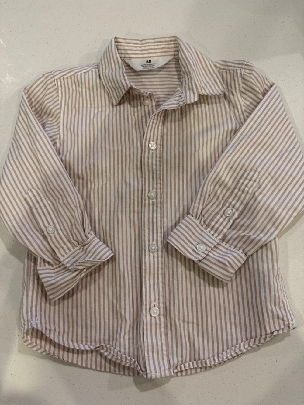 H&M Beige & White Striped Kids Button-Down Shirt